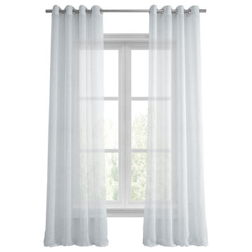 Grommet Solid FauxLinen Sheer Curtain, Single Panel, Aspen White, 50"x108"