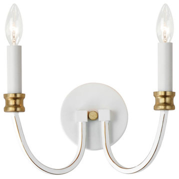 Charlton Two Light Wall Sconce in Weathered White/Gold Leaf