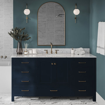 ARIEL Cambridge 67" Oval Sinks Bath Vanity, Midnight Blue, 0.75" Carrara Marble