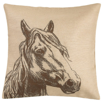 Burlap Horse Head Burlap Pillow, 22"x22"