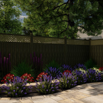 3D Design and Install of Pavers with Outdoor Lighting, Mulch, Shrubs, Rocks