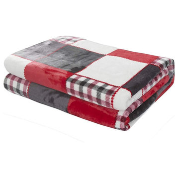 Tache Holiday Red Plaid Checkered Patchwork Throw Blanket, 63"x87"