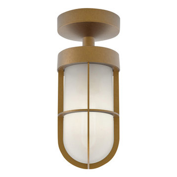 Cabin Semi Flush Frosted Ceiling Light, Antique Brass