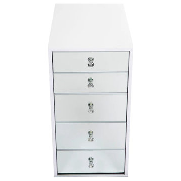 SlayStation 5-Drawer Mirrored Vanity Storage Unit, Bright White, Pair