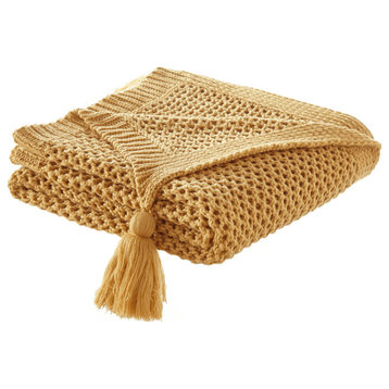 Yellow Knitted Acrylic Solid Color Throw Blanket