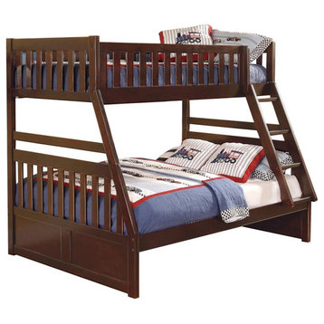 Lexicon Rowe Transitional Wood Twin over Full Bunk Bed in Dark Cherry