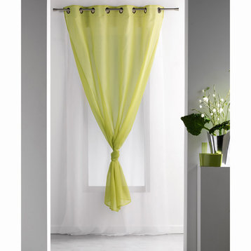 Double Layer Window Curtain Drape, Two-Tone Sheer Curtain, 95x55 Inches, Green/White, 1 Panel
