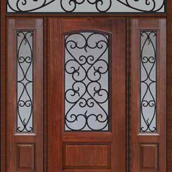 Prehung Sidelights-Transom Door 80 Fiberglass Palermo Arch Lite - Front Doors