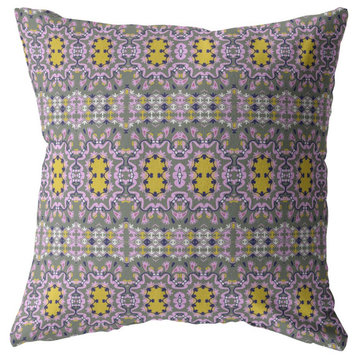 16 Purple Yellow Geofloral Indoor Outdoor Zippered Throw Pillow