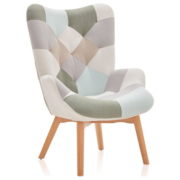 Paramount Accent Chair Multicolor Patchwork Linen Tufted Arm Chair, Patchwork A