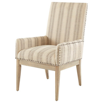 Madison Park Rika Striped Geo High Back Farmhouse Dining Chair, Cream, Set of 2