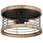 Maxim Lighting - Homestead 15" Semi Flush Mount, Black - A modern blend of metal and wood is the perfect way to bring a little slice of rustic decor to any room. Exposed lamps are caged in a black metal framework and accented with distressed wood tones bringing this design out of the barn and into the 21st century. Use vintage filament lamps to enhance the overall look.
