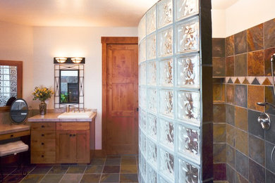 Inspiration for a craftsman doorless shower remodel in Other