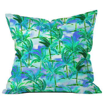 Amy Sia Palm Tree Blue Green Throw Pillow, 16"x16"