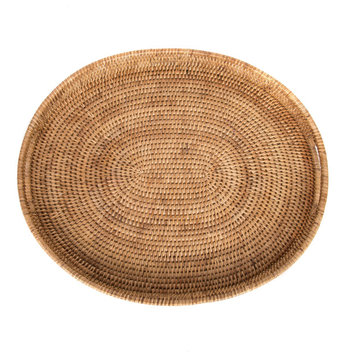 Artifacts Rattan™ Oval Tray With Cutout Handles, Honey Brown, Medium
