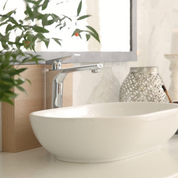 Warm Neutral Bathroom with Rustic Touches in Finchley