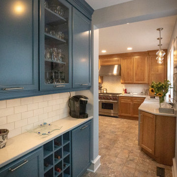 Transitional Warm Wood Farmhouse Kitchen Remodel | Quartz Countertops & Modern L
