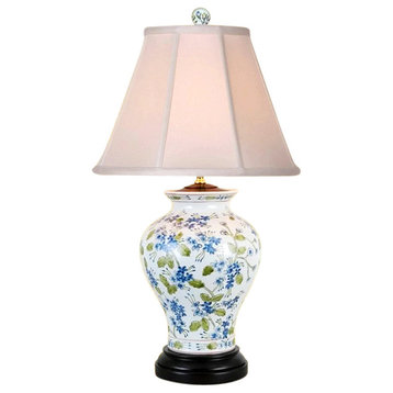 Chinese Porcelain Green Blue White Vase Floral Motif Table Lamp 24"