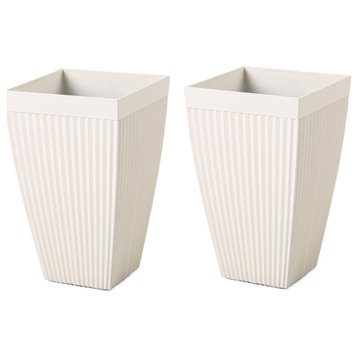 Set of 2 Oversized Eco-Friendly PE Tapered Tall Fluted Pot Planter, White