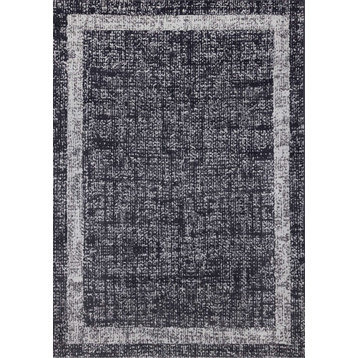 Florence Collection Gray Distressed Border Rug, 4'7"x6'7"