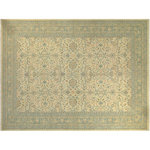 Bareens Designer Rugs - Shabby Chic Ziegler Noelia Lt. Gray Gray Wool Rug - 9'10'' x 14'1'' - A Persian influenced Turkish hand knotted rug made by skilled artisans capable of creating the most exceptional vegetable dyes and hand-spun New Zealand wool. This gorgeous one of a kind Peshawar Kafkaz handmade rugs is also known as a Chobi Ziegler Rug. This gorgeous rug is extremely versatile and is famous for its pleasing color palette and informal design that works in a myriad of interiors. It has been expertly hand-tied, finished, sun-dried, and can contain up to 1.5 million knots. It takes 4 skilled artisans to hand knot this rug nine to twelve months to complete this piece of art. The invigorating colors and patterns in this rug will give your home an elegant and fresh appearance. While drawing upon the coloring and patterns of antique rugs, contemporary Peshawar pieces incorporate modern design motifs and feature vibrant color tones. Give your room a luxurious look and feel with this beautiful rug with gorgeous color pallet. The intricate design allows this oriental rug to create a royal ambience in any d�cor. Hand knotted construction and natural fibers gives this rug soft feel under your feet.