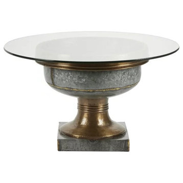 Unique Coffee Table, Cup Shaped Design With Galvanized Exterior, Golden Accents