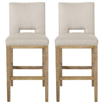 Kiara Contemporary Upholstered 31" Barstools, Set of 2, Wheat/Weathered Natural