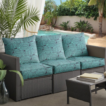 Blue Tropical Outdoor Corded Deep Seating Sofa Pillow and Cushion Set, 23x25x5