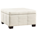 OSP Home Furnishings - Detour Strap Square Storage Ottoman, Linen Fabric - Add the finishing touch to any room with our Detour Storage Ottoman. Classic style with double stitch, strap detail provides a tailored classic look. Thick padding all around makes this an ideal place to kick your feet up and relax. The lid glides open easily to reveal fully lined storage and a sliding accessory tray, perfect for storing TV remotes and viewing guides. Place in front of a sofa to create an inviting coffee table scenario. Arrives fully assembled.