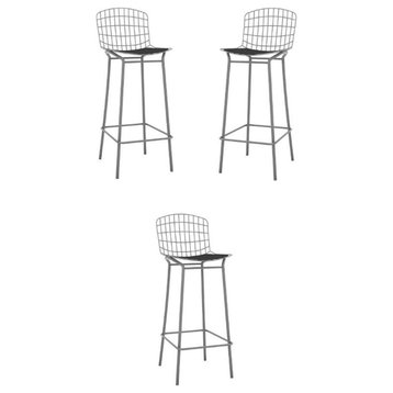 Home Square 42" Leather Barstool in Charcoal Gray & Black - Set of 3