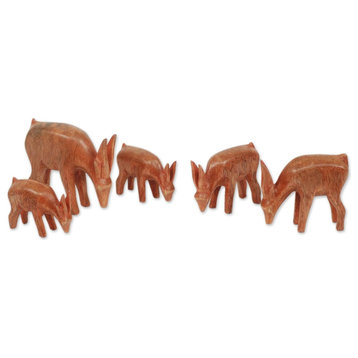 African Antelopes Teak Sculptures, 5-Piece Set