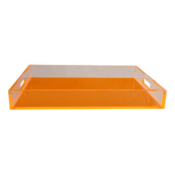 Lucite Tray with handle, Neon Orange