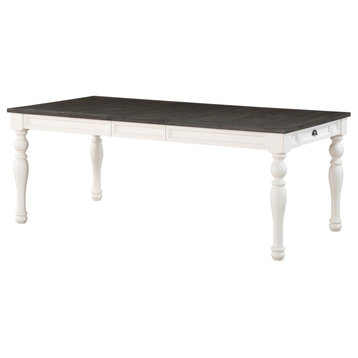 Farmhouse Dining Table, Turned Legs With Expandable Rectangular Top, Two Tone