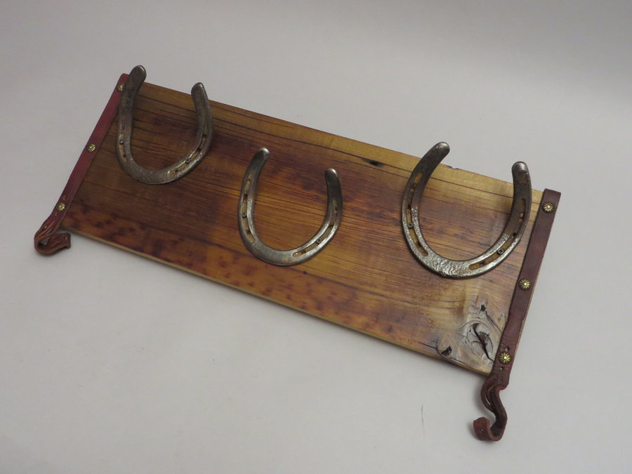 HorseShoe Rack. Reclaimed Poplar, Shoes & Leather.