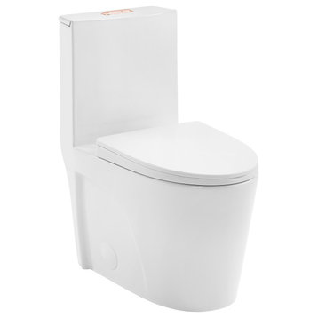 St. Tropez Elongated Toilet, Dual Vortex Flush, Glossy White With Rose Gold Hardware