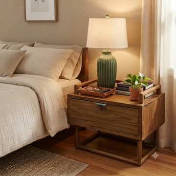 Simple Minimalistic Sleek Light Brown Drawer End Table Nightstand ws5082