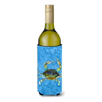 Blue Crab on Blue Wine Bottle Beverage Insulator Beverage Insulator Hugger