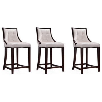 Manhattan Comfort Fifth 26" Faux Leather Counter Stool in White (Set of 3)