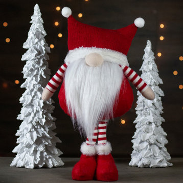 18.5" Plush Red and White Standing Tabletop Gnome Christmas Decoration
