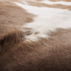 Luxury Natural Cowhide Area Rug, Handmade, Beige, White, Hair-on-Hide, 7'0"x6'7" - Area Rugs