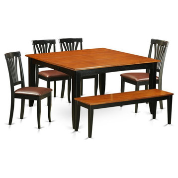 East West Furniture Parfait 6-piece Wood Dining Set with Leather Seat in Black