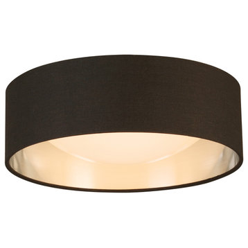 Orme LED Flush Mount Ceiling Lighting, Fabric Shade With Acrylic Diffuser, Black/Brushed Nickel, 12"
