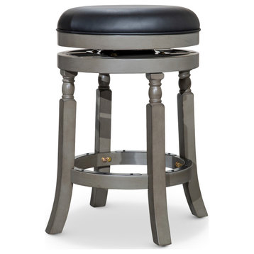 DTY Palmer Lake Swivel Stool, Weathered Gray/Black Leather Seat, 24" Counter Stool