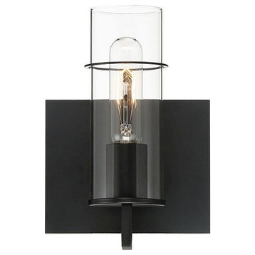 1 Light LED Wall Sconce Clear Glass-9 Inches H by 6.25 Inches W-Black Finish