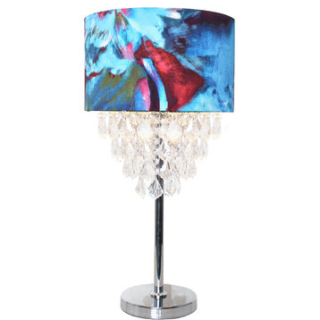 River of Goods 25.75" Tiered Crystal and Chrome Table Lamp, Abstract Watercolor