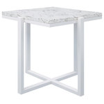 Sunset West - Square End Table With Honed Carrara Marble, Frost - Our collection of natural stone occasional tables introduce new textures and materials to your outdoor space. Honed Absolute Granite and White Carrara Marble, coupled with sleek powder coated aluminum, serve as exciting additions to any of our collections.