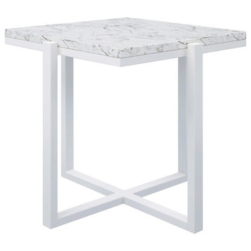 Square End Table With Honed Carrara Marble, Frost