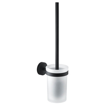 Frosted Glass Matte Black Mounted Toilet Brush Holder