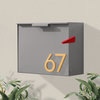 Cubby Wall Mounted Mailbox + House Numbers, Lock Included, Outgoing Flag, Gray, Brass Font