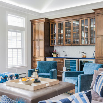 Family room with wet bar and storage